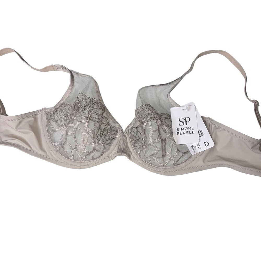 Simon Perele Womens Bra Size 32 D Gray Underwire Java Sheer Plunge New